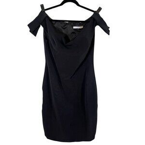 Trina Turk Dress 14 Black Off Shoulder LBD Holiday Luxury Neutral Wedding Vegas